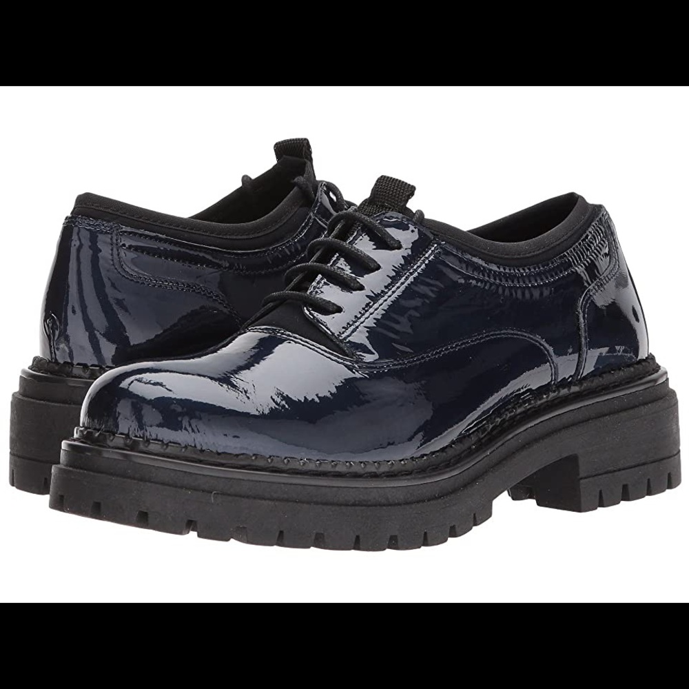 Shellys London Kemper Navy Patent Leather Lace Up Platform Creeper Oxford Shoes